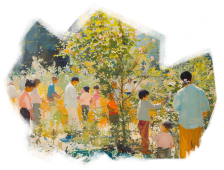 Pessoas em floresta colhendo maçãs